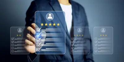 person checking off a selecting from a variety of see-through digital windows